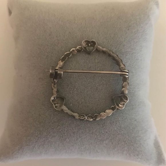 STERLING (.925) SILVER marcasite  BROOCH-PIN, HEART AND BEADS  circle - Picture 2 of 2